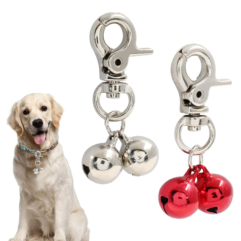 Waziaqoc 2 PCS Bells for Cat Collars, Dog Pendant Bells, Pet Jingle Bells Training Charm Pendant Jewelry Accessories for Dog Cat Collar Necklace (Silver, Red)
