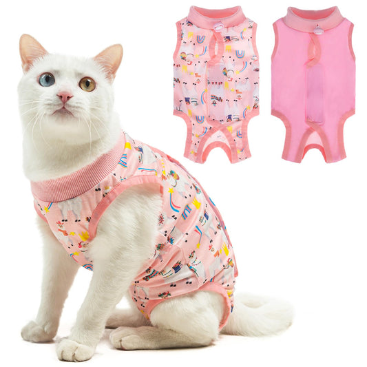 BEAUTYZOO 2 Pack Cat Recovery Suit, Cat Onesie for Cats After Surgery Female Male, Kitten Spay Neuter Surgical Recovery Body Suit Cone of Shame Alternative, Anti Lick Pet Anxiety Vest, Pink XS