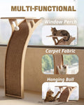 JKXJKX 47" Floor Standing Cat Window Perch with Curved Scratching Ramp, 80 Lbs Heavy Duty Window Bed Seat with Suction C