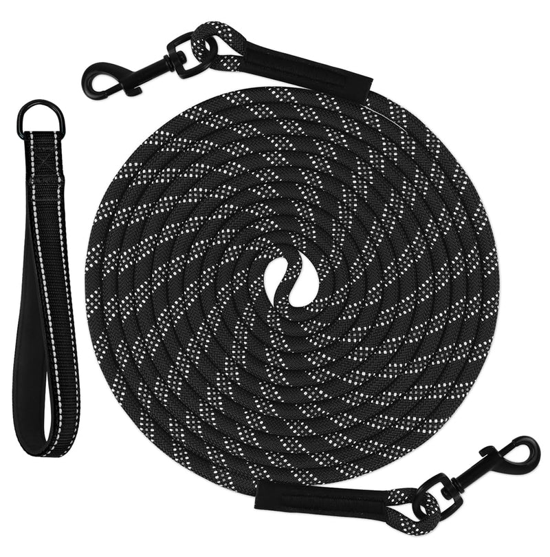 Taglory Long Dog Leash with Removable Padded Handle Tie Out, 15/30/50/66FT Heavy Duty Training Leash with 2 Swivel Hooks for Large Medium Small Dogs Camping, Hiking, Walking, Backyard, Black, 30FT