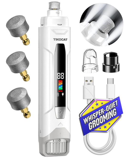 Whisper-Quiet Dog Nail Grinder, 50% More Powerful 6-Speed Pet Nail Trimmer with LED Display & 4 LED Lights, 3 Grinding Bits, No Over-Cutting, Stress-Free Grooming for Dogs, Cats & All Sensitive Pets