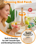 Bird Stand Perch Toy, Interactive Spinning Parakeet Toys, Wooden Exercise Wheel Parrot Toy, Enrichment Cockatiel Toy for Birds Cage, Bird Cage Accessories Perch Toys for Budgies (Small)