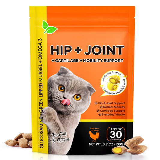 Hip & Joint Bites for Cats - Cat Joint Supplement,Chicken Flavored Glucosamine Joint Supplement for Cats - Cat Joint Supplement for HIPS & Joints, Cat Arthritis Pain Relief, with Green Lipped Mussel