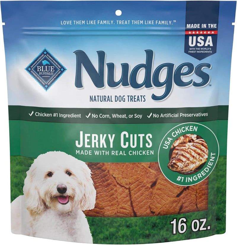 Blue Buffalo Nudges Chicken Jerky Bites Natural Dog Treats, Tender & Meaty Dog Snacks, Healthy Reward or Training Treat, Made in the USA with Real Chicken, No Artificial Preservatives, 16 oz.
