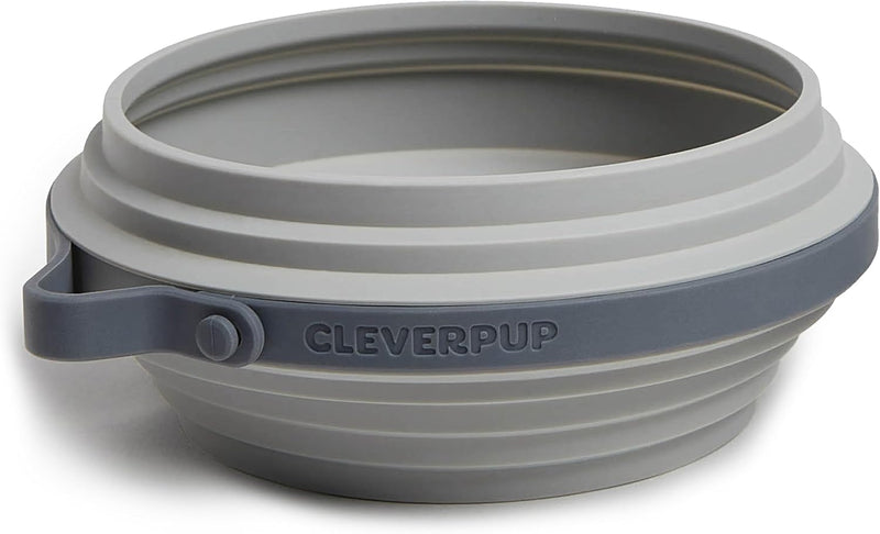 Cleverpup Nomad Large Collapsible Travel Dog Bowl - 4 Cup, Grey Silicone