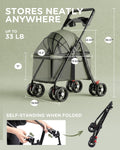 GTPLAYER Foldable Pet Stroller for Small Dogs and Cats, Holds Up to 33 lb, 4-Wheel Stroller with 2 Safety Tethers, Parti