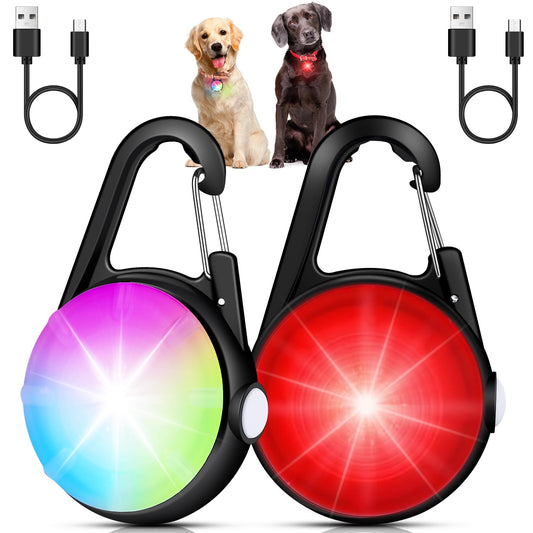 2 Pack Dog Collar Light, 4 Modes Clip On Dog Lights for Night Walking, Glow in the Dark LED Pet Collar Charm, Rechargeable Pet Camping Essentials for Nighttime Running, Cycling, Hiking(Black)