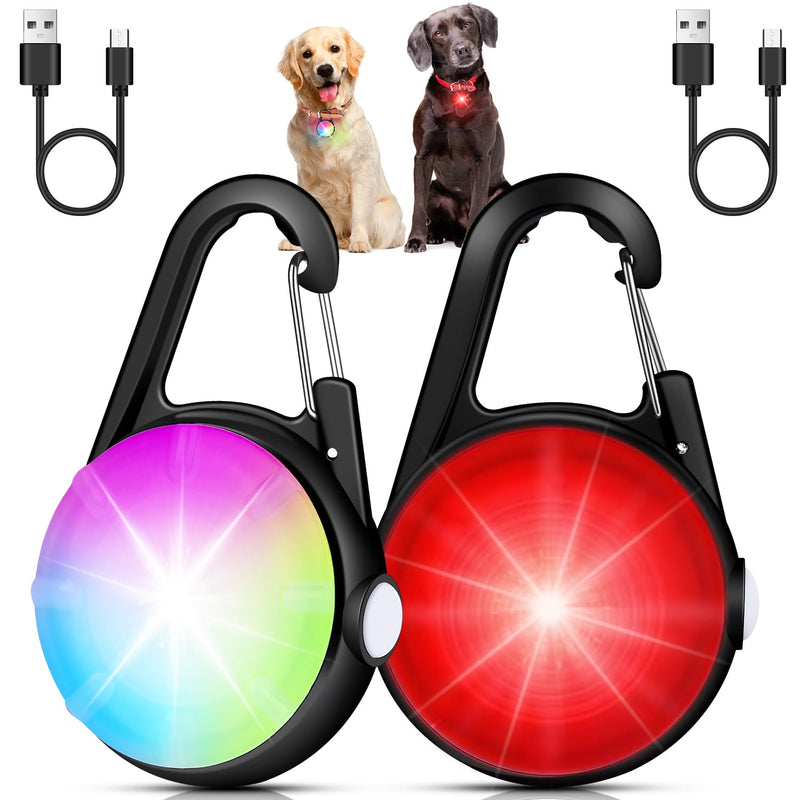 2 Pack Dog Collar Light, 4 Modes Clip On Dog Lights for Night Walking, Glow in the Dark LED Pet Collar Charm, Rechargeable Pet Camping Essentials for Nighttime Running, Cycling, Hiking(Black)