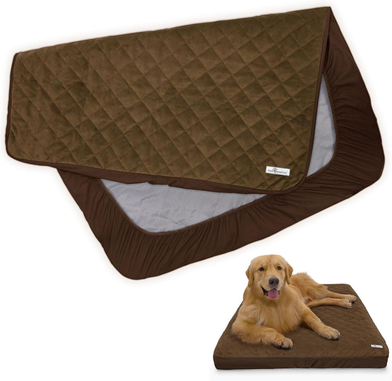 Paw Inspired Waterproof Fitted Dog Bed Cover, Dark Brown, 44x35x6 Inch