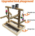 BNOSDM Natural Wood Bird Playground for Training & Playing, Parrot Perch Stand Jungle Gym with Detachable Tray & Stainless Feeder Cups Parakeet Cage Playstand for Budgie, Cockatiel, African Grey