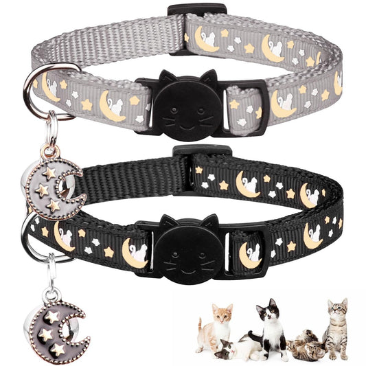 Baeuppit 2Pcs Breakaway Cats Collars Cat Collars for Boy & Girl Cats Adjustable Kitten Collars with Bell,Black+Gray