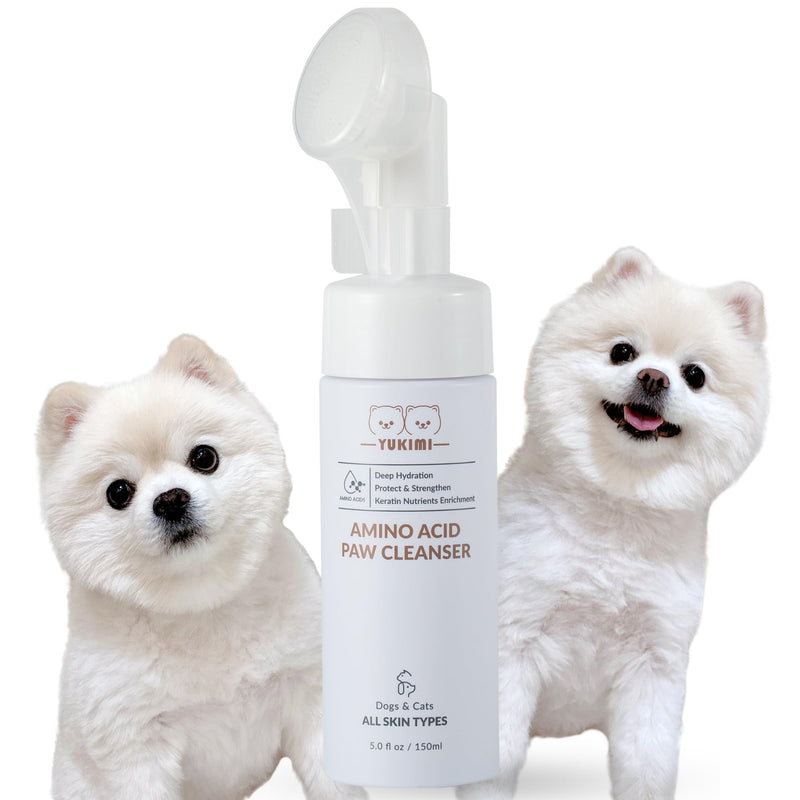 YUKIMI Premium Amino Acid Paw Cleanser with Silicone Bristle Brush for Dogs & Cats | Dermatologist Certified Hypoallergenic | Hydrating, Soothing, Deodorizing, Moisturizing | pH Balanced - 5.0 Fl Oz
