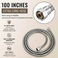 Dog Shower Sprayer with Adjustable Water Pressure & Pause Mode, Dog Shower Attachment with 100 Inch Stainless Steel Hose Metal Diverter, And Faucet Adapter for Outdoor Pet Bathing