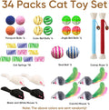 YULOYI Cat Toys for Indoor Cats, 34 Packs Interactive Cat Toy Set with Colorful Springs Toys, Mouse Toy, Catnip Ropes, Balls, Bells, and Sisal Ball for Kitten Toys