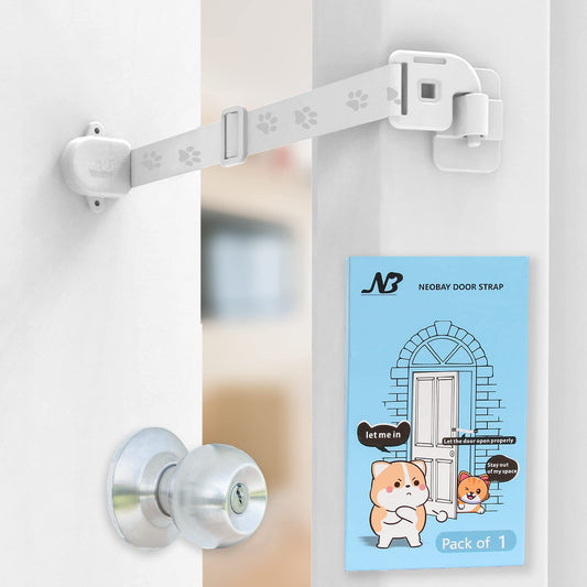 Adjustable Door Strap and Latch, Damage-Free Cat Door Latch to Keep Large Dog Out of Litter Box, Economical Alternative of Pet Gates, Basic 1 Pack