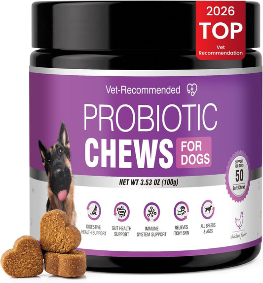 Probiotics for Dogs Dog Probiotics for Digestive Health Probiotic for Dogs Gut Health Itchy Skin Dog Probiotics for Diarrhea Dog Constipation Relief Gas for Dogs Immune Support Chicken Flavor 50ct