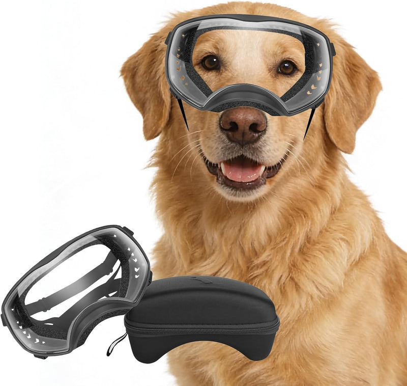 Clear Dog Goggles for Large Dogs, Anti-UV Dog Sunglasses for Medium to Large Breed, Pet Eye Protection for Driving Ridin
