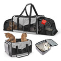 Expandable Cat Carrier for 2 Cats, Double Compartment Large Pet Carrier for Long Distance Car Travel, Includes 2 Portable Litter Boxes, Foldable Multi-Cat Travel for Road Trips & Camping, Gray
