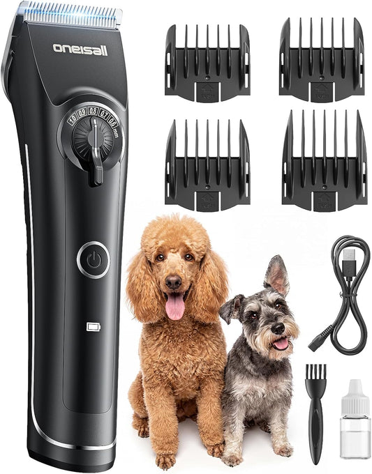 oneisall Dog Clippers for Grooming Doodles Poodles Thick Curly Hair,Low Noise Heavy Duty Dog Grooming Kit with Detachable Metal Blades