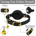 OOPSDOGGY Leather AirTag Cat Collar with Bell - Non Breakaway Kitten Collar with Apple Air Tag Holder - Lightweight GPS 