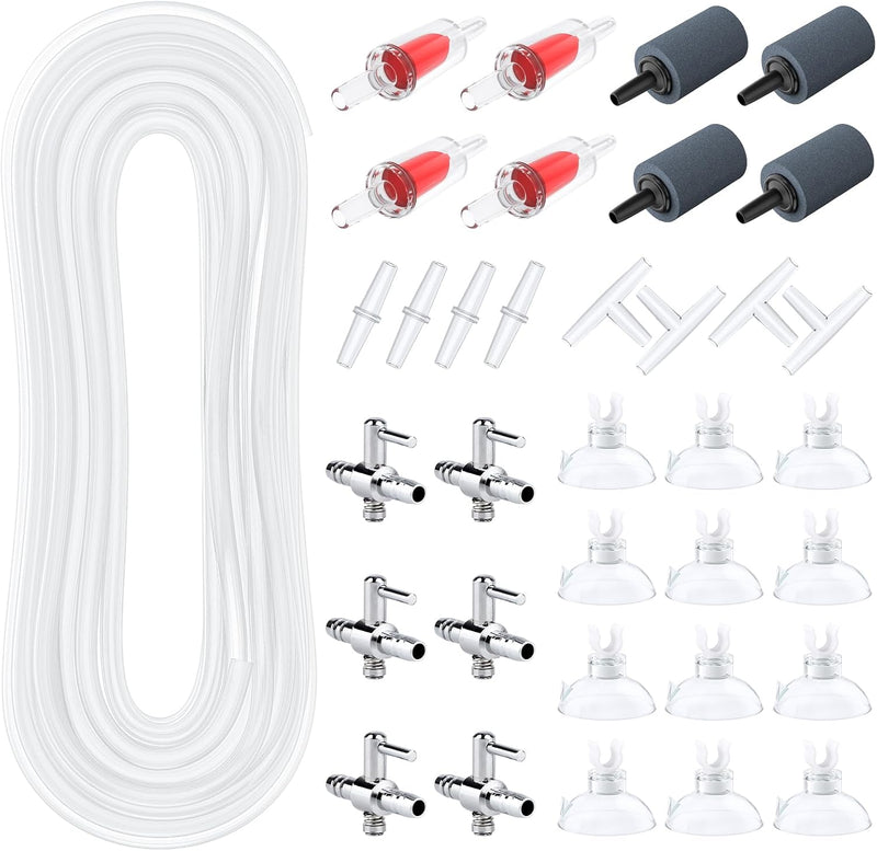 Pawfly Aquarium Tubing, 50 Feet Fish Tank Airline Tubing, Aquarium Air Pump Accessories Kit with Air Stones, Check Valve