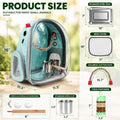 Rypet Bird Carrier Backpack Parrot Portable Breathable Bag Pet Bird Lightweight Travel Cage with Standing Perch and Stainless Steel Tray（Mint Green）