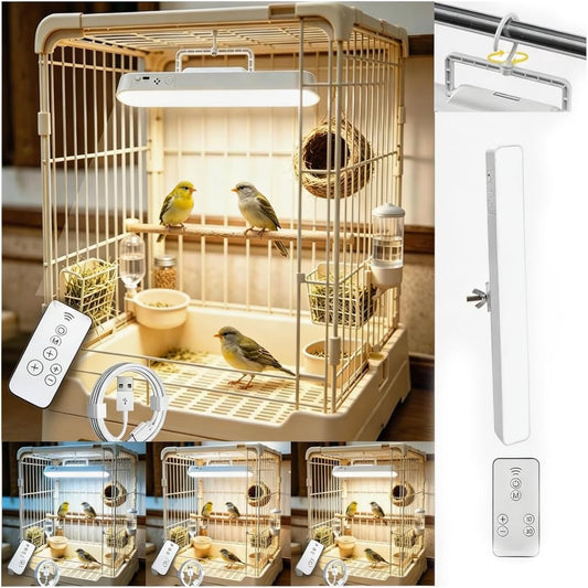 Bird Cage Light, Stepless Dimming 3 Color Temperatures, Rechargeable & Plug-in, Magnetic Base Timed Off, for Parrot Rabbit Dog Cat Pet Cage