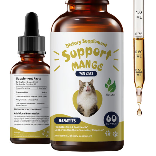 Mange Treatment Cats, Cat Mange & Itchy Skin Relief, Natural Gentle Supplement for Dry Skin, Itchy Skin, Dandruff & Coat Support