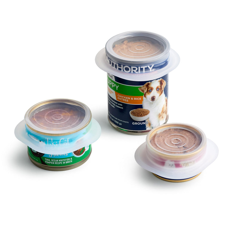 Stasher Pet Reusable Puppy Essentials Dog Food Can Lids, Cat Food Lids for Cans, Airtight Seal, Dog Travel Accessories, Food Grade Silicone Stretch Lids, Freezer & Dishwasher Safe, 3-Pack