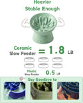 TRUVIC Ceramic Slow Feeder Cat Bowl, 15° Tilted Elevated Cat Slow Eating Bowl for Neck Protection, Anti Vomiting Dog Slow Feeder, Whisker Friendly & No Black Chin for Cats and Small Dogs, Green
