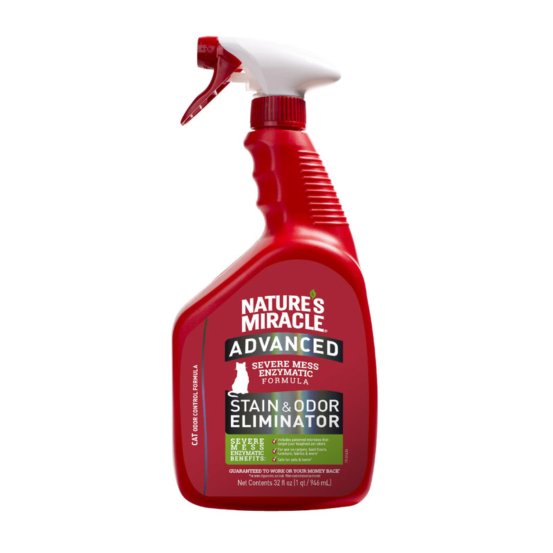Nature's Miracle Advanced Cat Stain and Odor Eliminator Spray, Severe Mess Enzymatic Formula For Tough Pet Messes, 32 oz