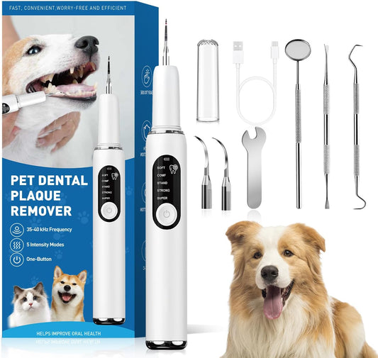 Dog Teeth Cleaning Kit Dog Plaque and Tartar Remover with LED Light 5 Adjustable Modes Electric Toothbrush Pet Teeth Cle