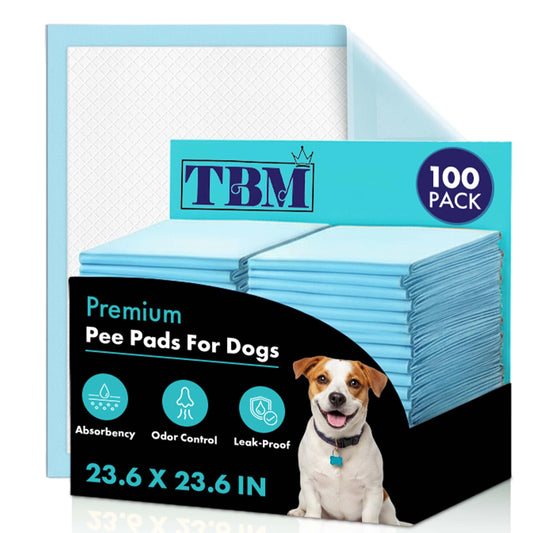 TBM Puppy Pads 100 Count - 23.6" x 23.6" - Super Absorbent Pee Pads for Dogs - Premium Leak-Proof - Pets Potty Training Essentials - Disposable Quick- Dry Pads for Puppies | Cats | Rabbits