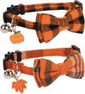 PTDECOR Fall Cat Collars with Bow, Thanksgiving Orange Plaid Cat Collars