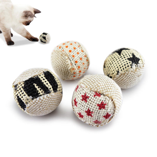 TTcat Canvas Cat Toys Balls with Bell Inside,for Indoor Cats, Interactive Toys Chew Toys for Cat Kitten,4 Pack.