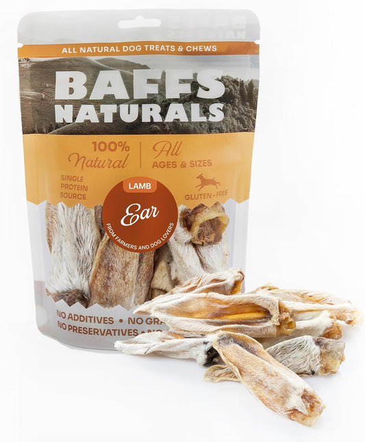Baffs Naturals Lamb Ears for Dogs - All Natural Single Ingredient, with Fur