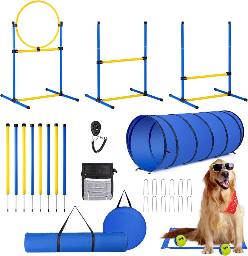 Dog Agility Course Backyard Set，Dog Agility Equipment, Dog Obstacle Course Backyard With 2-Set Agility Hurdle ，Jump Ring