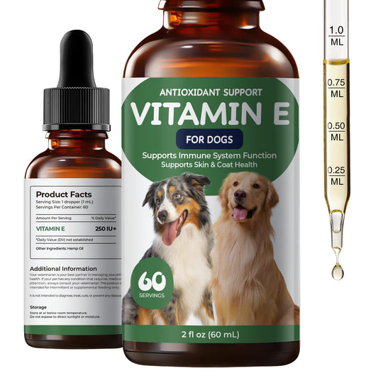 Homibabis Vitamin E Supplement for Dogs Liquid, Daily Skin & Coat Nutrition Oil, Supports Moisture Balance, Cellular Protection & Overall Canine Wellness, 2 fl oz (60 mL)
