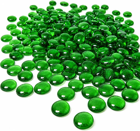 ARSUK Green Glass Beads, 100pcs (0.7-0.8 in) Flat Marbles for Vase Fillers