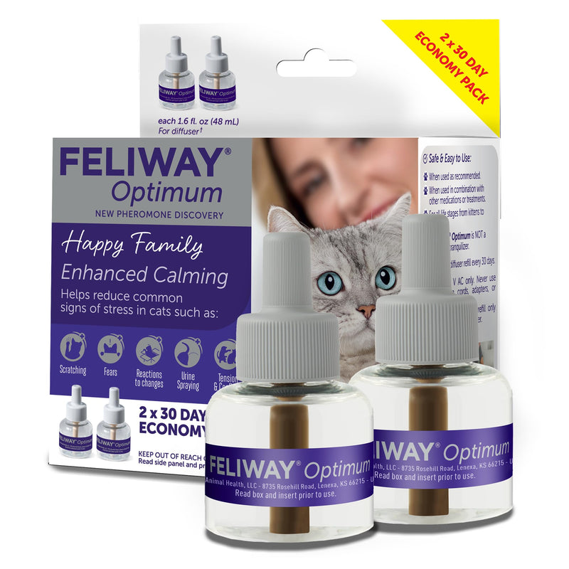 FELIWAY Optimum Cat Calming Diffuser Refill – Cat Pheromone Diffuser Refill for Advanced Support to Reduce Stress, Spraying, Scratching, Fighting and Hiding– 2 Pack