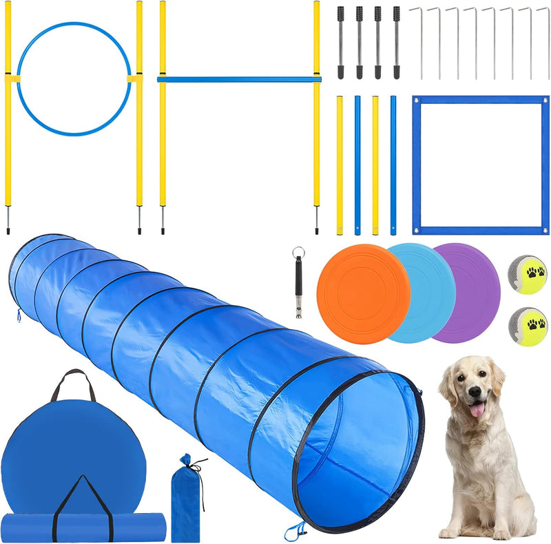 Dog Agility Set with Tunnel, Hurdle, Weave Poles & Carry Bag