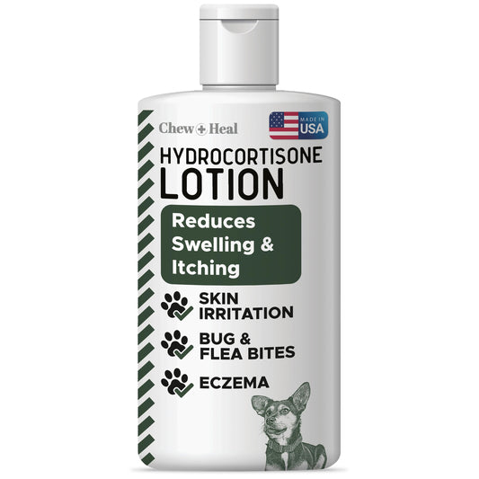 Chew + Heal Labs Hydrocortisone Lotion for Dogs - 4 oz Anti Itch Cream for Irritated Skin, Flea Bites, Itching, and More - Made in the USA