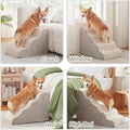 Laojin Balhen Dog Stairs for Small Dogs & Cats 15.7" H, High Density Foam Dog Steps Ramp for Couch Sofa and Chair, Pet Stairs with Non-Slip Bottom and Remove Washable Cover, 3-Step Pet Steps, Beige
