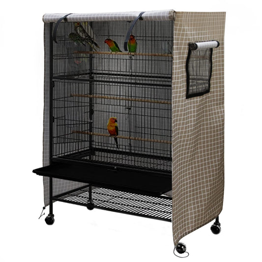 Ymiko Birdcage Cover Universal Windproof Cage Cover with Side Window Light Blocking for Large Bird Cages Hamster Cages Cat Cages Dog Cages (Brown)