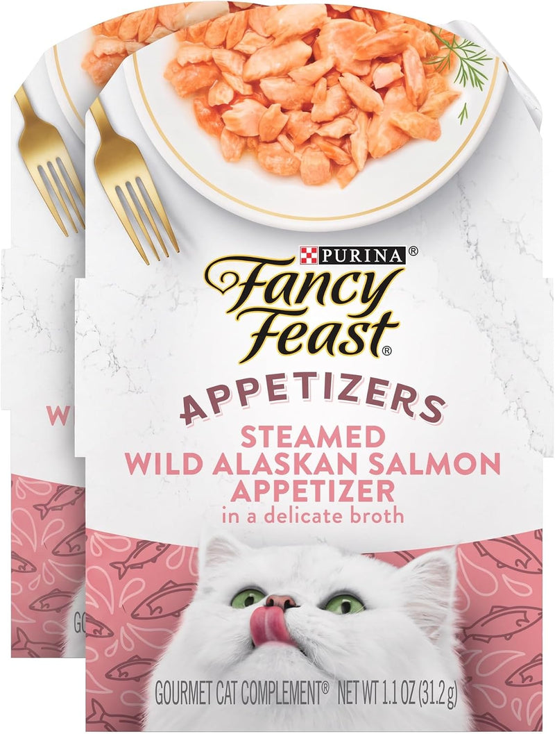 Fancy Feast Purina Appetizers Lickable Grain Free Wet Cat Food Topper Wild Alaskan Salmon Appetizer - 1.1 oz. Trays,(Pac