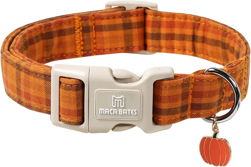 Maca Bates Fall Plaid Dog Collar,Pumpkin Charm,Small for Girl,BoyDogs