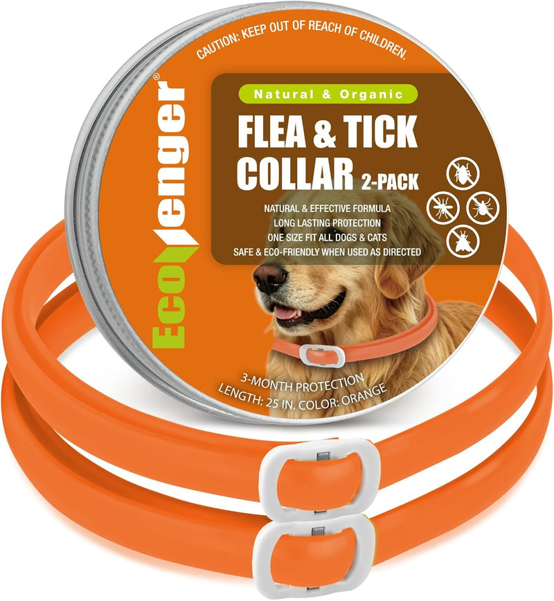 EcoVenger Flea Collars for Dogs & Cats - Flea & Tick Repellent 2-Pack Orange. Built-in Pant-Based Formula Strong Repelle