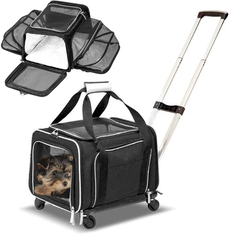 RUFF LIFE 101 Airline Approved Expandable Premium Pet Carrier on Wheels- Two Sided Rolling Carrier- Designed for Dogs & Cats- Extra Spacious Soft Lined Carrier! (Black) (RL-PET-CARRIER-WHEELS)