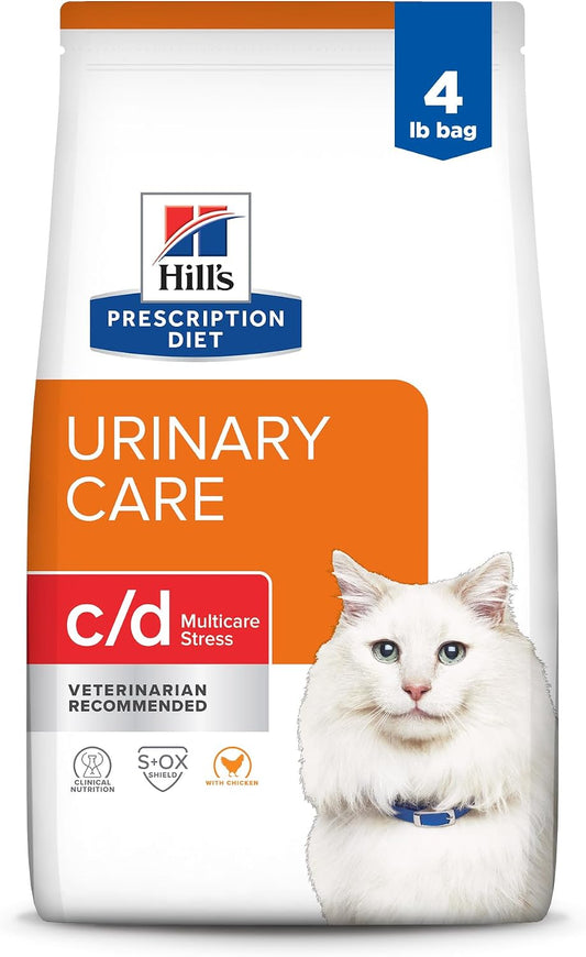 Hill's Prescription Diet c/d Multicare Stress Urinary Care Dry Cat Food, Chicken, 4 lb. Bag
