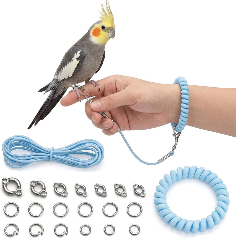 cobee Bird Leash with Elastic Bracelet and 4 Size Anklet, 6.56ft Lightweight Parrot Flying Rope Bird Harness Anti-Bite F